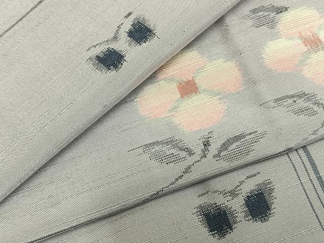 平和屋着物▽上質な紬 単衣 花蝶文 正絹 逸品 AABB2258fy