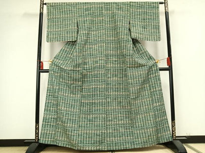平和屋着物▽上質な紬 単衣 横段文 正絹 逸品 未使用 AABB2259fy