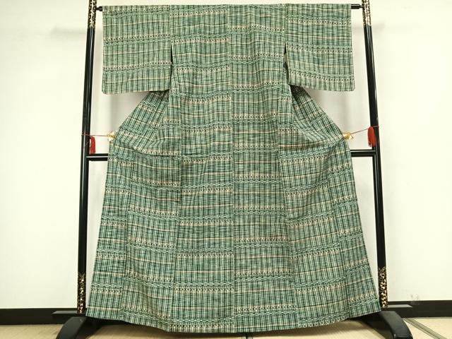 平和屋着物▽上質な紬 単衣 横段文 正絹 逸品 未使用 AABB2259fy