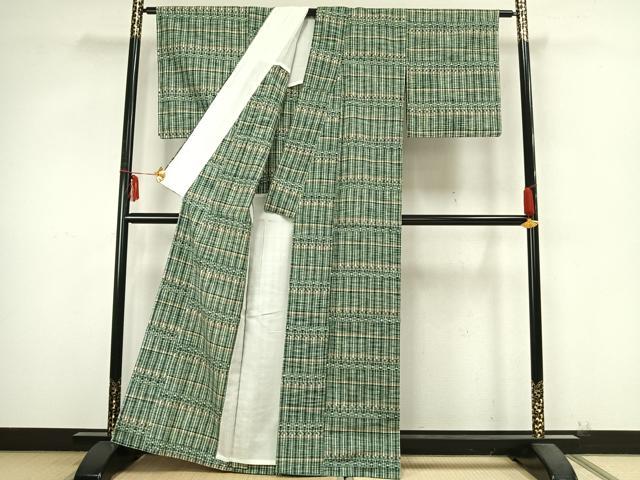 平和屋着物▽上質な紬 単衣 横段文 正絹 逸品 未使用 AABB2259fy