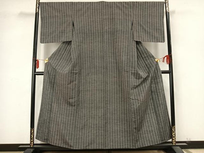 平和屋着物▽上質な紬　単衣　縞　正絹　逸品　AABB2260fy