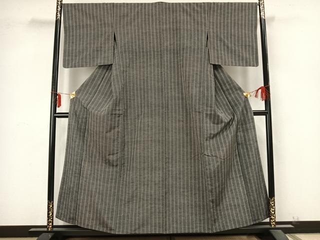 平和屋着物▽上質な紬　単衣　縞　正絹　逸品　AABB2260fy