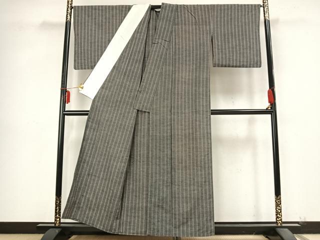 平和屋着物▽上質な紬　単衣　縞　正絹　逸品　AABB2260fy