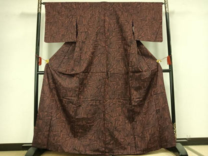 平和屋着物▽上質な紬 単衣 枝葉文 正絹 逸品 未使用 AABB2261fy