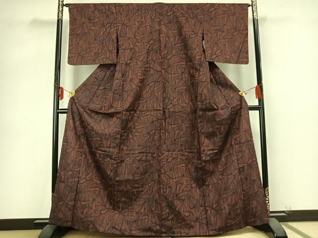 平和屋着物▽上質な紬 単衣 枝葉文 正絹 逸品 未使用 AABB2261fy