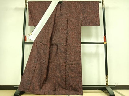 平和屋着物▽上質な紬 単衣 枝葉文 正絹 逸品 未使用 AABB2261fy