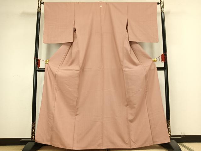 平和屋着物▽上質な紬 単衣 色無地 一斤染色 正絹 逸品 AABB2262fy