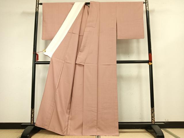 平和屋着物▽上質な紬 単衣 色無地 一斤染色 正絹 逸品 AABB2262fy