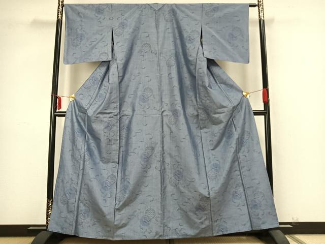 平和屋着物▽本場大島紬 単衣 雪輪唐草文 正絹 逸品 AABB2264fy
