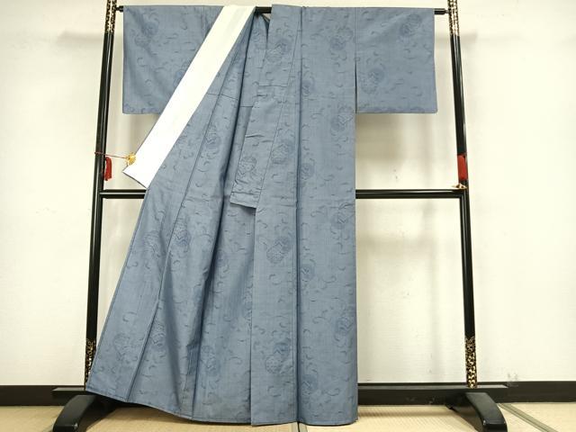 平和屋着物▽本場大島紬 単衣 雪輪唐草文 正絹 逸品 AABB2264fy