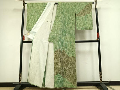 平和屋着物▽訪問着 単衣 幾何学花文 正絹 逸品 AABB2266fy