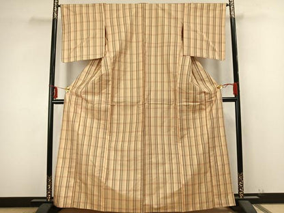 平和屋着物▽本場縞大島紬 単衣 格子 正絹 逸品 AABB2272fy
