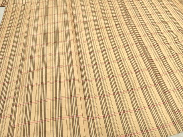 平和屋着物▽本場縞大島紬 単衣 格子 正絹 逸品 AABB2272fy