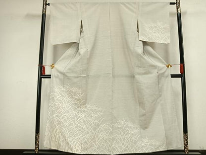 平和屋着物▽訪問着 単衣 お召地 草葉文 正絹 逸品 AABB2273fy