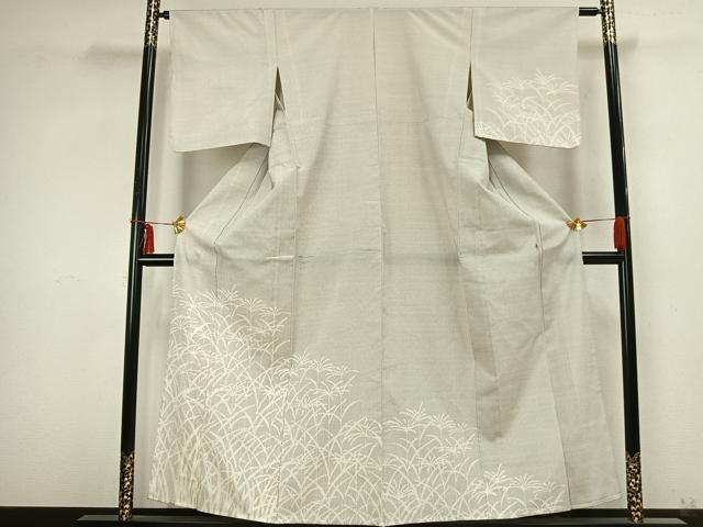 平和屋着物▽訪問着 単衣 お召地 草葉文 正絹 逸品 AABB2273fy