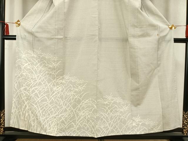 平和屋着物▽訪問着 単衣 お召地 草葉文 正絹 逸品 AABB2273fy