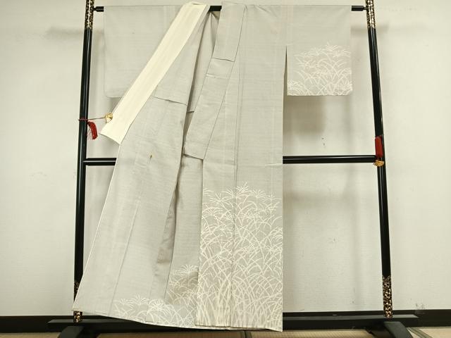平和屋着物▽訪問着 単衣 お召地 草葉文 正絹 逸品 AABB2273fy
