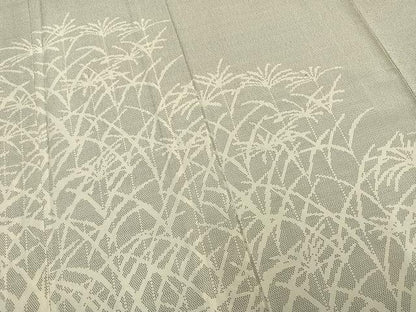 平和屋着物▽訪問着 単衣 お召地 草葉文 正絹 逸品 AABB2273fy