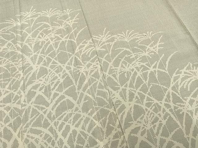 平和屋着物▽訪問着 単衣 お召地 草葉文 正絹 逸品 AABB2273fy