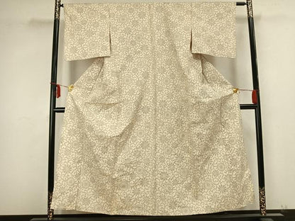 平和屋着物▽上質な紬　単衣　花唐草文　正絹　逸品　AABB2274fy