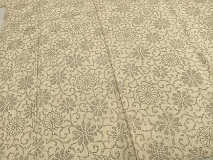 平和屋着物▽上質な紬　単衣　花唐草文　正絹　逸品　AABB2274fy