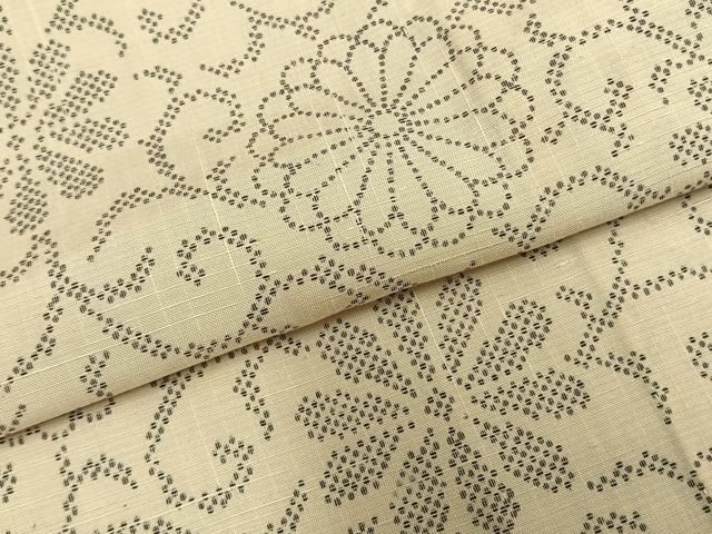 平和屋着物▽上質な紬　単衣　花唐草文　正絹　逸品　AABB2274fy