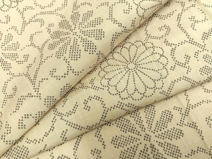 平和屋着物▽上質な紬　単衣　花唐草文　正絹　逸品　AABB2274fy