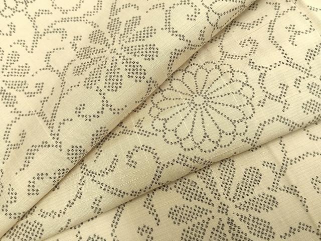 平和屋着物▽上質な紬　単衣　花唐草文　正絹　逸品　AABB2274fy
