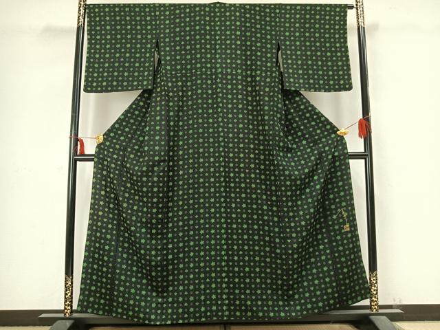 平和屋着物▽キモノデザイナー　斉藤上太郎　小紋　単衣　花尽くし　黒地　正絹　逸品　AABB2279fy