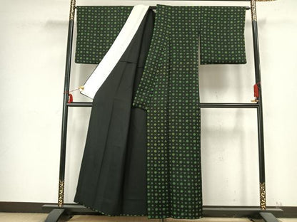 平和屋着物▽キモノデザイナー　斉藤上太郎　小紋　単衣　花尽くし　黒地　正絹　逸品　AABB2279fy