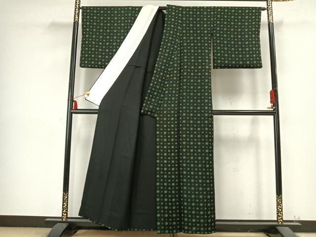 平和屋着物▽キモノデザイナー　斉藤上太郎　小紋　単衣　花尽くし　黒地　正絹　逸品　AABB2279fy