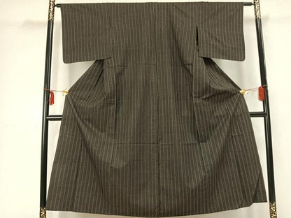 平和屋着物▽本場大島紬 単衣 縞 正絹 逸品 AABB2280fy