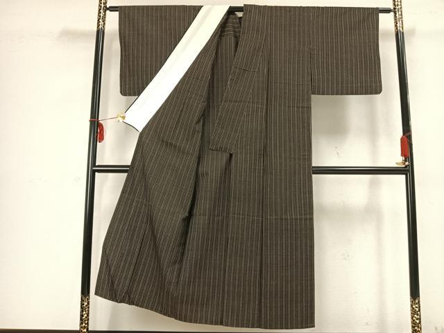平和屋着物▽本場大島紬 単衣 縞 正絹 逸品 AABB2280fy