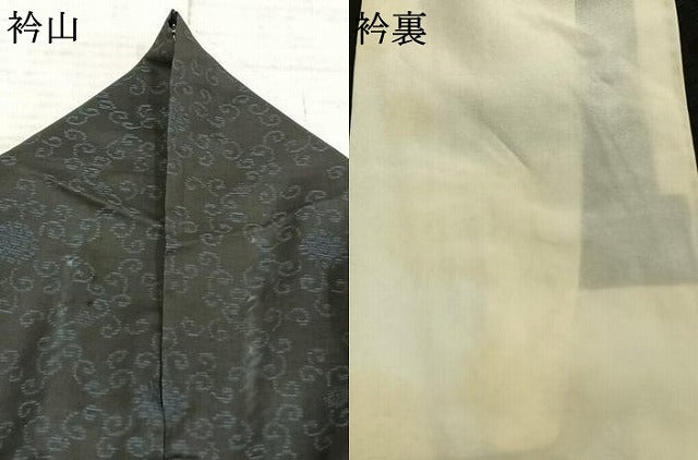 平和屋着物▽本場大島紬 単衣 花唐草文 黒地 正絹 逸品 AABB2281fy