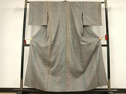 平和屋着物▽上質な紬 単衣 縞 正絹 逸品 AABB2282fy