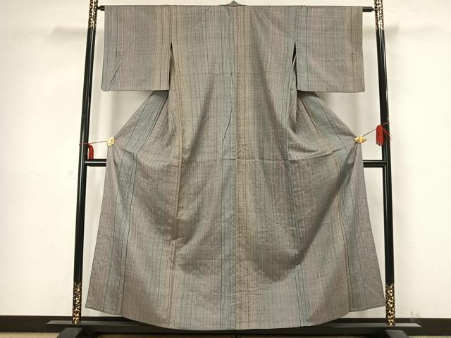 平和屋着物▽上質な紬 単衣 縞 正絹 逸品 AABB2282fy