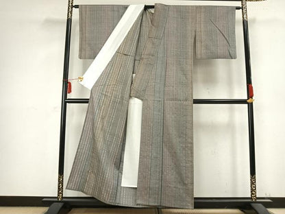 平和屋着物▽上質な紬 単衣 縞 正絹 逸品 AABB2282fy