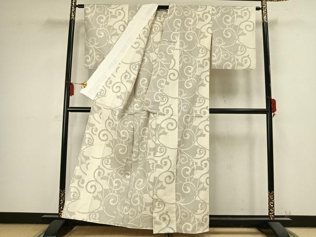 平和屋着物▽本場大島紬　単衣　唐草文　正絹　逸品　AABB2283fy