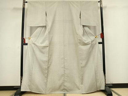 平和屋着物▽本塩沢　単衣　110亀甲　よろけ縞　正絹　逸品　未使用　AABB2286fy