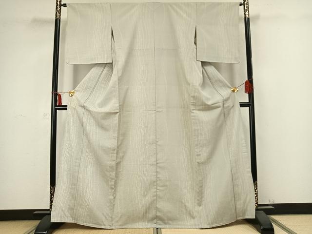平和屋着物▽本塩沢　単衣　110亀甲　よろけ縞　正絹　逸品　未使用　AABB2286fy