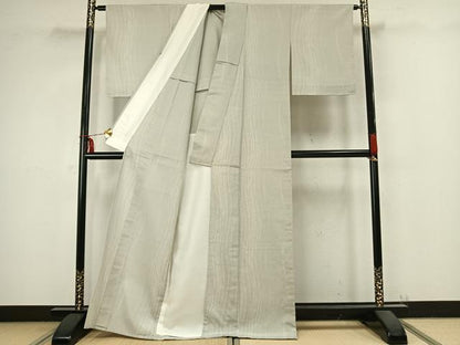 平和屋着物▽本塩沢　単衣　110亀甲　よろけ縞　正絹　逸品　未使用　AABB2286fy