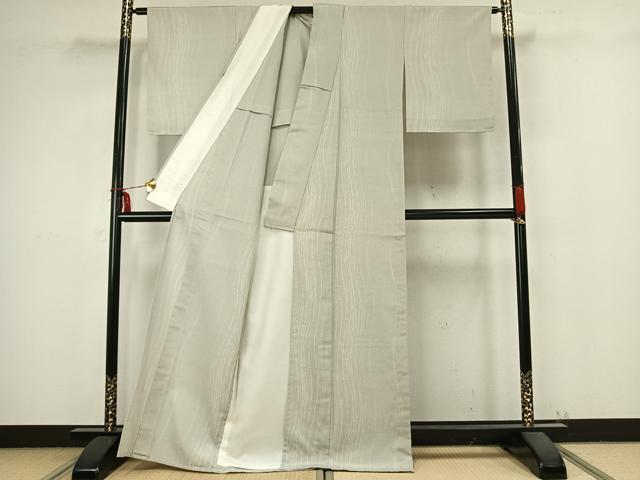 平和屋着物▽本塩沢　単衣　110亀甲　よろけ縞　正絹　逸品　未使用　AABB2286fy