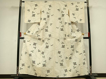 平和屋着物▽本塩沢 単衣 花唐草文 正絹 逸品 AABB2289fy