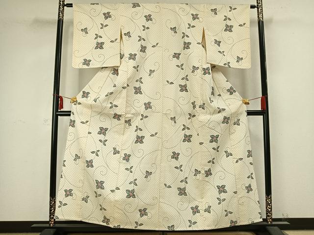 平和屋着物▽本塩沢 単衣 花唐草文 正絹 逸品 AABB2289fy
