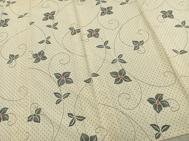 平和屋着物▽本塩沢 単衣 花唐草文 正絹 逸品 AABB2289fy