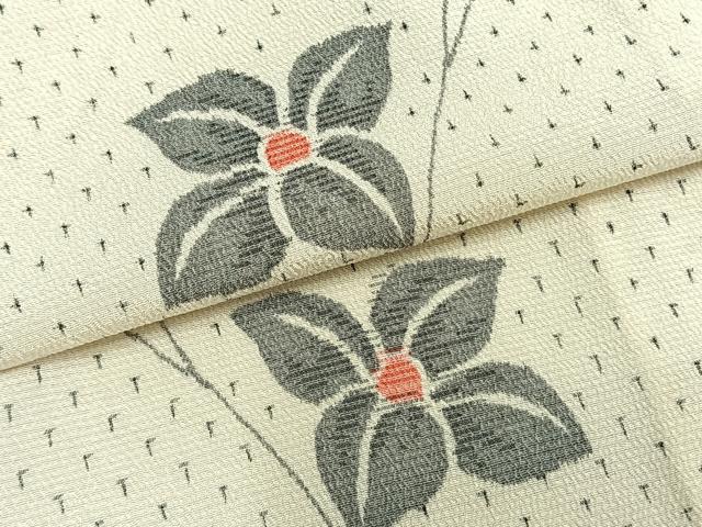 平和屋着物▽本塩沢 単衣 花唐草文 正絹 逸品 AABB2289fy