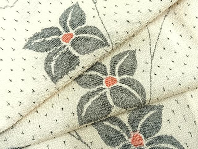平和屋着物▽本塩沢 単衣 花唐草文 正絹 逸品 AABB2289fy