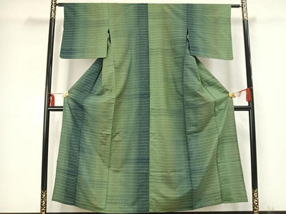 平和屋着物▽上質な紬 単衣 横縞 正絹 逸品 AABB2292fy