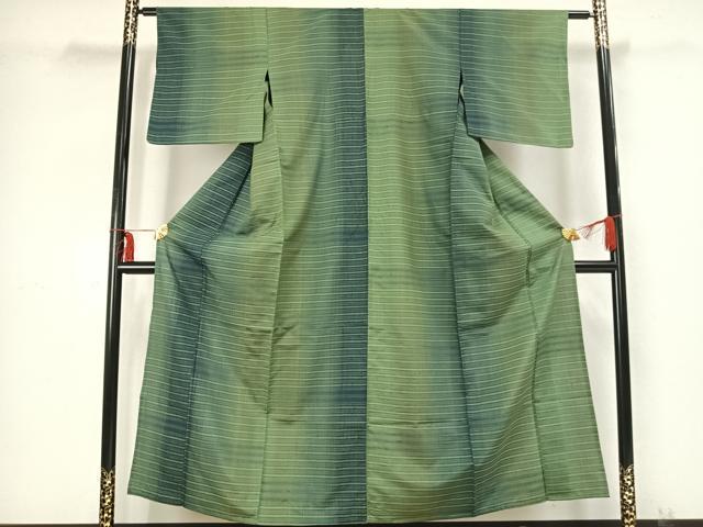 平和屋着物▽上質な紬 単衣 横縞 正絹 逸品 AABB2292fy