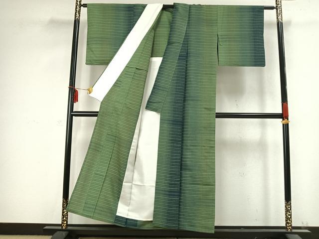 平和屋着物▽上質な紬 単衣 横縞 正絹 逸品 AABB2292fy